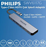 Philips Type C to PD 87W HDMI USB SD Micro SD Dönüştürücü Hub - Teşhir