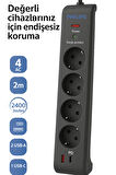 Philips SPN4140GA Akım Korumalı Priz 4'lü + 2x USB-A 18W + 1x USB-C 20W - 2m Kablo