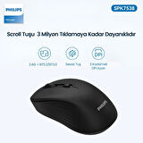 Philips SPK7538 Bluetooth 5.2 ve 2.4GHz 1600DPI Sessiz Optik Kablosuz Mouse Siyah