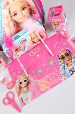 DEKOMUS İLE LİSANSLI "PEMBE MAVİ PRENSES KOLEKSİYONU" BARBIE 3 BÖLMELİ OKUL ÇANTASI VE KIRTASİYE SETİ