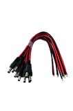 Dc Jack 0.25 X 2 Bakır 0,50 Mm 10 Adet Kalın Kablo Power Dc Jack Kırmızı /kırmızı Siyah Kablo