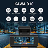 Kawa D10 Çift Kameralı 4K+1080P Sony STARVIS Sensörlü Yapay Zeka Destekli Wi-Fi ve GPS'li Araç Kamerası