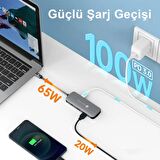 Novoo RS6 Pro Type-C to 4K HDMI 2*USB-A 3.2 ve 2*USB-C PD 100W AUX Dönüştürücü Adaptör