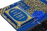 50 ADET - İsim Baskılı Ciltli Yasin Kitabı - Seccadeli - Tesbihli - Kutulu - Lacivert - Mevlit Hediye Seti