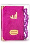 10 Adet Kadife Kaplı Yasin Kitabı - Çanta Boy - İsim Baskılı Plaka - Tesbihli - Şeffaf Kutulu - Fuşya - Hediyelik Yasin Seti