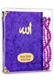 20 Adet Kadife Kaplı Yasin Kitabı - Çanta Boy - İsim Baskılı Plaka - Tesbihli - Şeffaf Kutulu - Mor - Hediyelik Yasin Seti