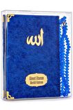 ﻿20 Adet Kadife Kaplı Yasin Kitabı - Çanta Boy - İsim Baskılı Plaka - Tesbihli - Şeffaf Kutulu - Lacivert - Hediyelik Yasin Seti