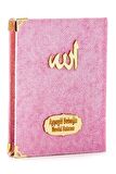 10 Adet Hediyelik Özel Set - Kadife Kaplı Yasin Kitabı - Cep Boy - İsme Özel Plakalı - Seccadeli - Tesbihli - Kutulu - Pembe