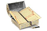 Kadife Kaplı Define Sandıklı Kuranı Kerim Seti Gri