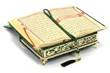 Kadife Kaplı Sandıklı Kuranı Kerim Seti Yeşil