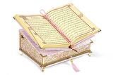 Kadife Kaplı Sandıklı Kuranı Kerim Seti Pembe