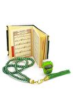 Taşlı Zikirmatik - Mini Kadife Yasin - İnci Tesbihli Hediyelik Set - Yeşil Renk