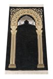 Taç Mahal Desenli Şönil Seccade - Siyah Renk