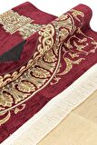 Taç Mahal Desenli Şönil Seccade - Bordo Renk