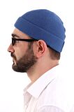 Kışlık Kadife Takke Katlamalı Düz Desen - Mavi