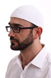 Kışlık Kadife Takke Düz Desen - Beyaz