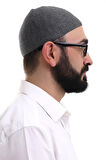 Siyah Kışlık Nokta Desenli Orlon Namaz Takkesi