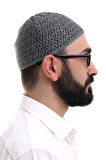 Açık Gri Kışlık Orlon Namaz Takkesi Baklava Desenli Takke