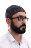 Füme Hasır Desen Kışlık Kadife Namaz Takkesi