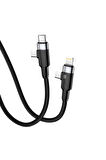 iphone-Samsung-Xiaomi-Huawei 90 derece 60W+30W Type-C To Type-C+Lightning Hızlı Şarj ve Data Kablosu