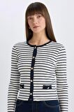 Slim Fit Dar Kesim Bisiklet Yaka Çizgili Uzun Kollu Hırka