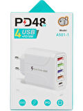 Quick Charge 48W 4 USB + 18W Pd Çoklu Şarj Başlığı Type C Girişli Hızlı Şarj Adaptörü A501-1