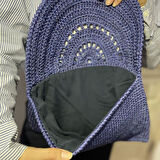 Uretti - Necla 1824 5631 El Yapımı Makrome İp  Çiçek Motifli Boncuk İşleme Detaylı Clutch Çanta / Lacivert