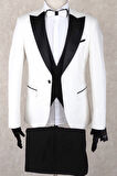 Jan Carlucci Slim Fit Saten Sivri Yaka-Çift Yırtmaç Beyaz Drop 6 Damatlık Smokin - Full Set Yelek, Gömlek, Papyon 