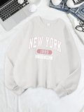New York Brooklyn 1955 Baskılar Tişörtü Kadın Bisiklet Yaka Rahat Kapüşonlular Gevşek Polar S