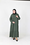 İnci Ayrobin Farbalı Kolları Lastikli Elbise 38 40 42 44 46 48 Beden