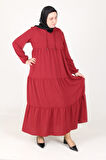 İnci Ayrobin Farbalı Kolları Lastikli Elbise 38 40 42 44 46 48 Beden