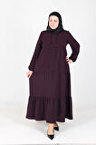 İnci Ayrobin Farbalı Kolları Lastikli Elbise 38 40 42 44 46 48 Beden
