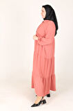 İnci Ayrobin Farbalı Kolları Lastikli Elbise 38 40 42 44 46 48 Beden