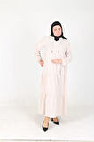 İnci Ayrobin Farbalı Kolları Lastikli Elbise 38 40 42 44 46 48 Beden