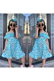 MODAVALS MİNT YEŞİLİ KARDEŞ KOMBİN KIZ ÇOCUK ELBİSE & BANDANA KOMBİN