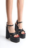 Kadın Elina Siyah Çapraz Bantlı 15 cm Platform Topuklu Ayakkabı