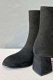 Kadın Marta Siyah Süet 6 cm Kalın Topuklu Yumurta  Burun Fermuarlı Bot