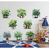 Saksılı Çiçek Tasarımlı 8li Sticker (4915)