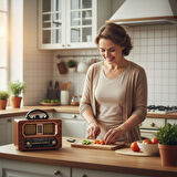 Büyük Boy Retro, Nostaljik, Ahşap Tasarım Bluetooth Hoparlörlü, Şarjlı, Taşınabilir Fm/am Destekli Radyo Ns-6635 (4915)