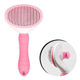 Kedi Köpek Tüy Toplayıcı Kendini Temizleyebilen Ergonomik Saplı Evcil Hayvan Tarağı Pembe (4915)