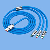 Kutulu  3 Şarj Aleti 1 Arada Çinko Alaşım Hızlı Şarj Kablosu Mavi 3 in 1 (4915)