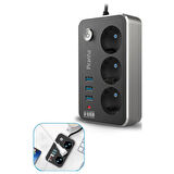 Isıya Dayanıklı Termal Akım Korumalı 2 Mt 10A 2500W 3lü Priz ve 3 Usbi 2.1A Uzatma Kablosu (4915)