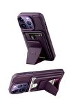 iPhone 14 Pro Kılıf HD Deri Luxury Fuchsia Magnet Kartvizitli Kapak