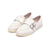 Casual Hakiki Deri Çift Tokalı Kadın Ayakkabı 