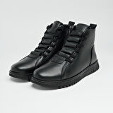 Hakiki Deri Fermuarlı Lastik Bağcıklı Kadın Bot 