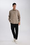 DeFacto Relax Fit Polo Yaka Twill Modal Karışımlı Basic Düz Uzun Kollu Gömlek D3376AX24AUKH466