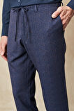 Erkek Lacivert-kahverengi Slim Fit Dar Kesim Mono Yaka Desenli Takım Elbise