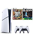Sony Playstation 5 1 TB Slim CD Edition Konsol + 2. PS5 Kol + PS5 Gta 5 + PS5 Fifa 24 Oyunu