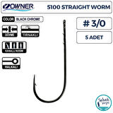 Owner 5100 Straight Worm Tırnaklı Delikli İğne #3/0 (5 Adet) Siyah