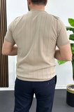Erkek Bisiklet Yaka Çizgili Tişört Vizon Edw456